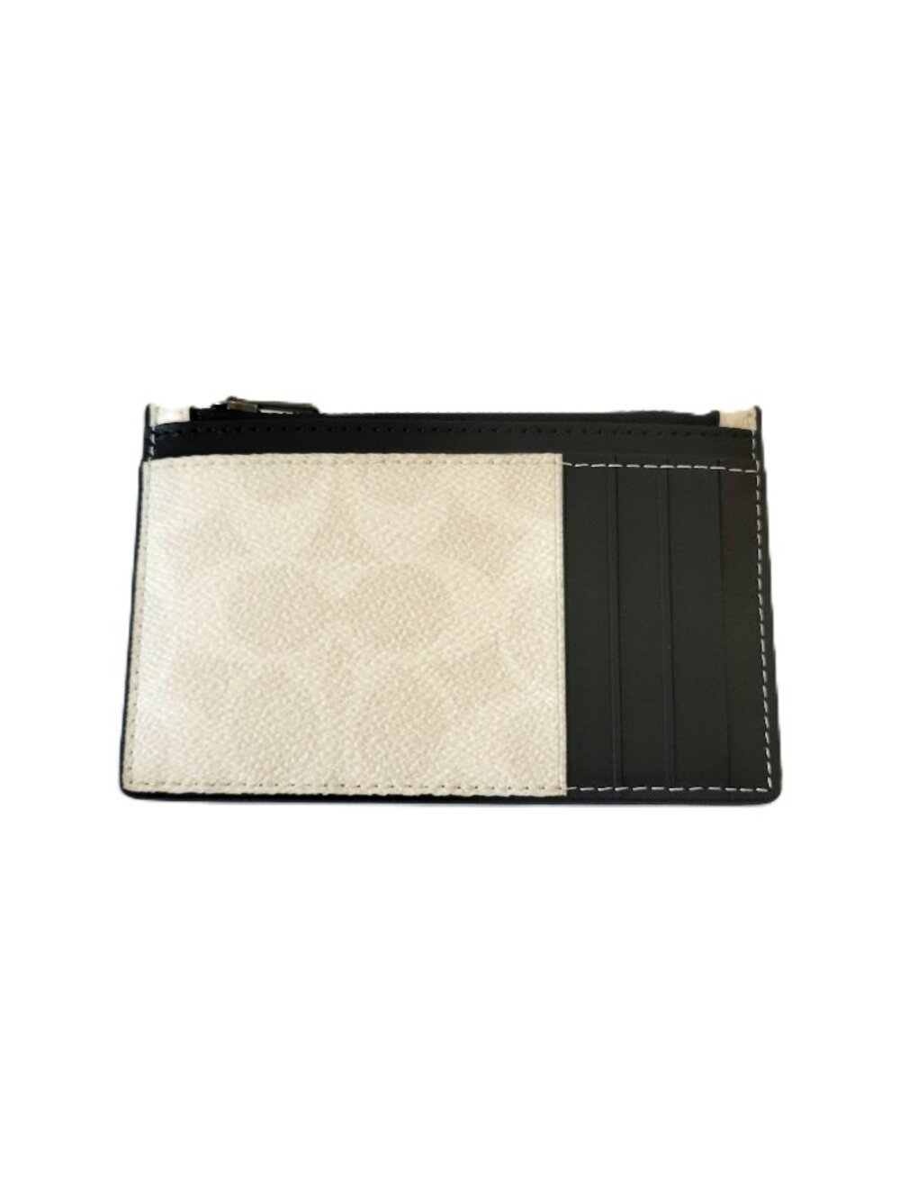 Coach CV764 Zip Card Case Signature Mini Wallet Chalk Black